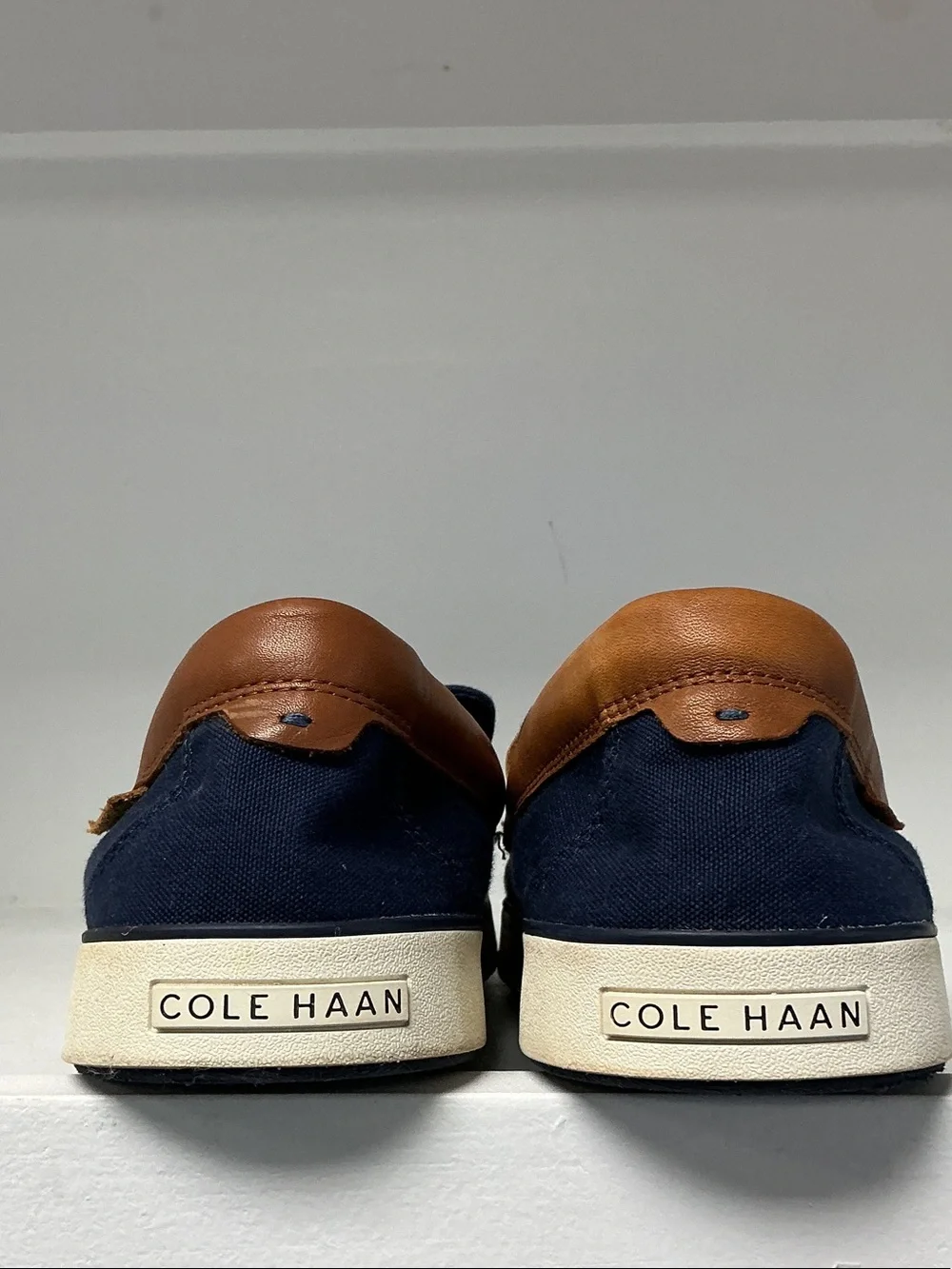 Cole Haan Navy and Brown Slip-On Penny Loafer